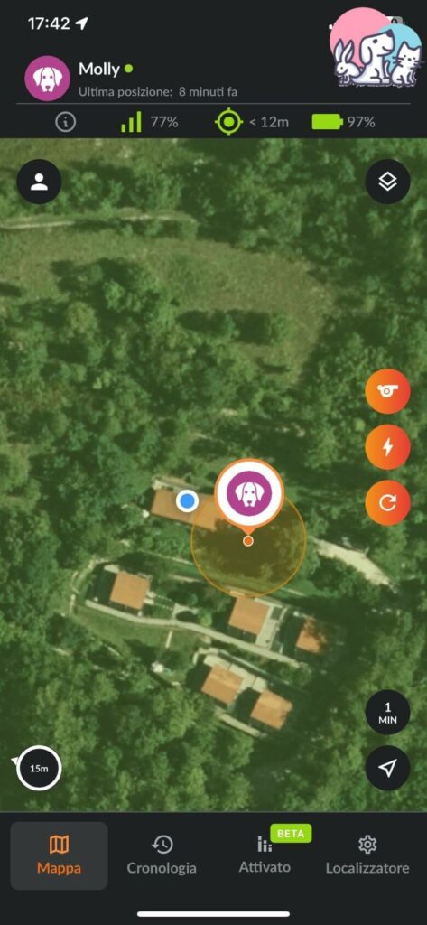 Screenshot della mappa della app Weenect